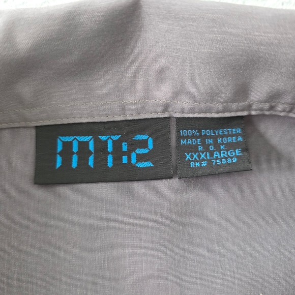 MT:2 Mens XXXL Grey Tribal Blue Flame Graphic Short Sleeve Button Up Shirt Y2K - Picture 3 of 8